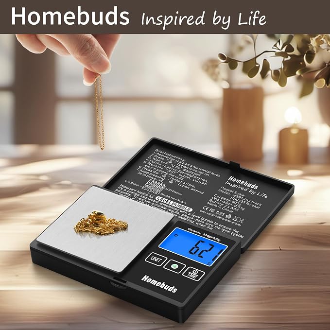 Homebuds 500g Digital Gram Scale High Precision in 0.01g with Level Bubble, Assured by Food Scale Professional Factory Since 2001, Pocket Scale for Lab, Kitchen, Coffee, Jewelry; 2*AAA, Black - Image 7