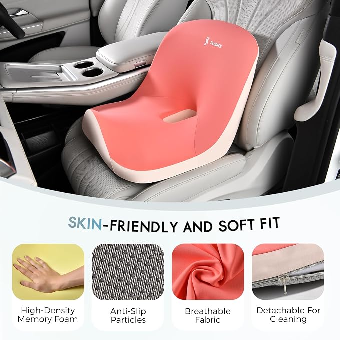 Car Seat Cushion and Lumbar Support Pillow, Larger Memory Foam Seat Cushion, Ergonomic L-Shaped Design Cushion for Back Pain Relief, Non-Slip Driving Cushion for Car, Office, Truck, Gifts for Mom-Pink - Image 5