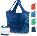 4 Pack Large Foldable Reusable Grocery Bags Carry Pouch, 55 lb | Washable, Easily Sort Shopping with 4 bag Colors, Reinforced Handles, Recycled Material, Great Totes for Travel, Tiny Pouch by Nereiva