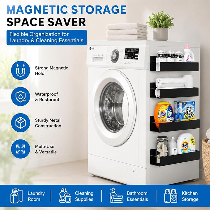 4 Pack Magnetic Cup Holder Heavy Duty, 12 Cup Capacity Water Bottle Organizer fit for Stanley Cup, Tumbler Storage Rack for Kitchen, Side of Fridge, Garage, Laundry Room, Cabinet, Pantry, RV - Black - Image 7