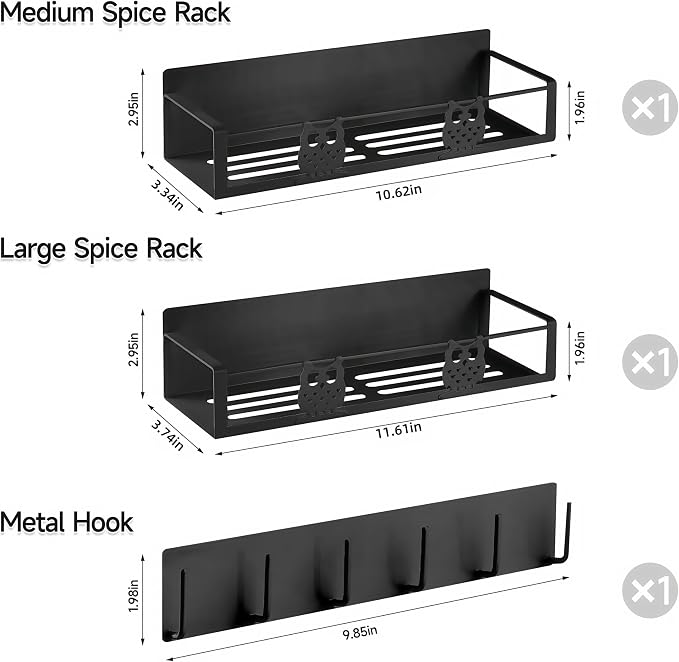 Magnetic Spice Rack for Refrigerator,Spice Organizer for Kitchen,Seasoning Organizer Rack,Magnetic Shelf with Hooks,Strong Magnet,Moveable,No Drilling(3 Pack,Black,Owl) - Image 3