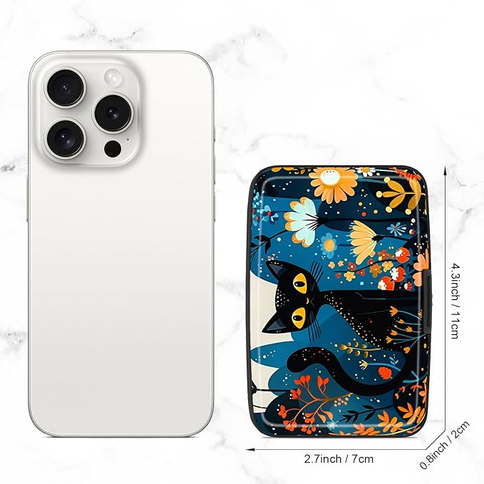 Credit Card Holder, Mini Aluminum Card Wallet RFID Blocking Slim Metal Hard Card Case for Women Men, Cute Cat - Image 2