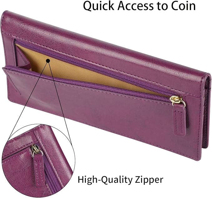 Ultra Slim Thin Leather Women Wallet RFID Blocking Credit Card Holder Bifold Long Ladies Billfold - Image 6
