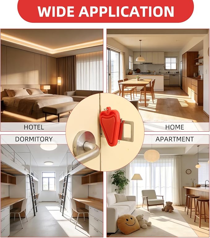 Portable Travel Door Lock, No Tool Hotel Door Latch, Red, 1 Pack | Stainless Steel Lock Plate, Installs At The Door Latch Without Tools, Compact Design For Hotels, Apartments And Dorm Rooms - Image 3
