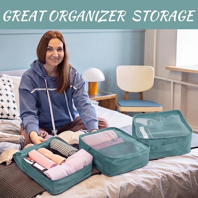 Silkfly 8 Pcs XL Packing Cube for Travel Luggage,Simple,Gray Blue | 17.7 x 13 x 4.7, Same Size, Gray Blue Simple, Suitcase Storage Organizer Set, Reusable Mesh Clothes Cube for Hike Camp Family - Image 5