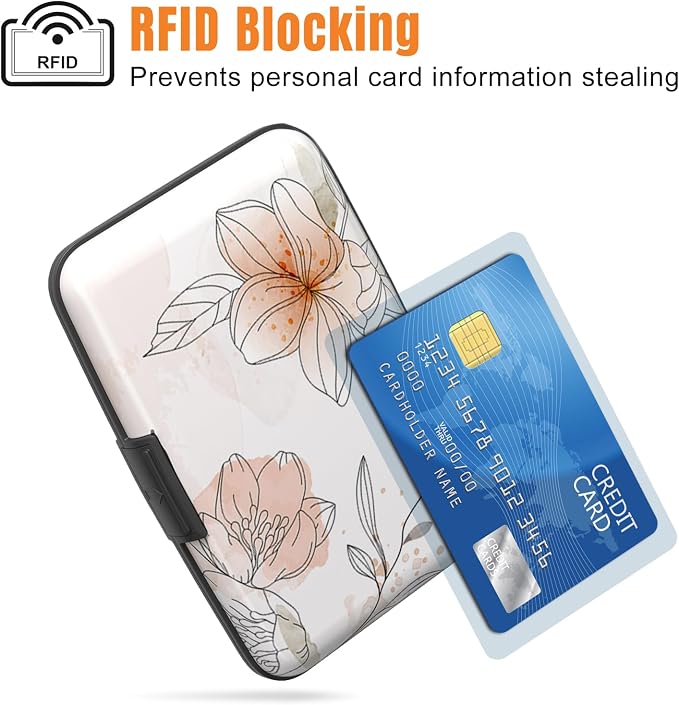 Rimilak Aluminuml Credit Card Holder,Beauty Flower | Mini Credit Card Wallet RFID Blocking Slim Metal Hard Case for Women Men - Image 2