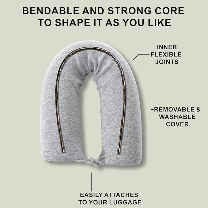 Dot&Dot Twist Memory Foam Travel Pillow, Bendable Neck Pillow for Airplane, Car and Home, 26-Inch Adjustable Roll with Washable Cotton Cover, Gray - Image 2