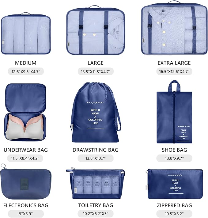 Mossio 9 Set Packing Cubes with Shoe Bag & Electronics Bag - Luggage Organizers Suitcase Travel Accessories - Image 3