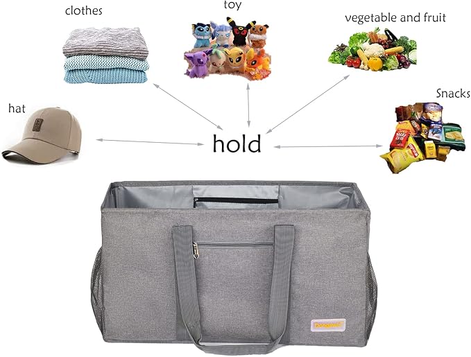 Extra Large Utility Tote Bag - Reusable Grocery Bags Foldable Heavy Duty | Large Shopping Tote 4 Pockets & Reinforced Handles, Water-Resistant Collapsible Tote for Beach, Picnic, Car Storage - Image 8