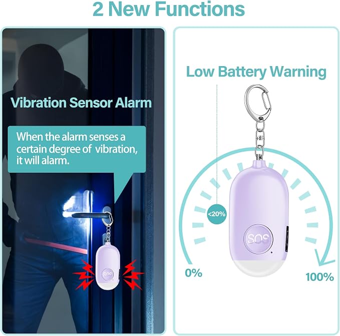 Hion Personal Safety Alarm for Women, Rechargeable 130dB Self Defense Alarm Keychain with LED Flashlight, Emergency Safe Sound Security for Children Elderly College Girls Men, Purple - Image 3