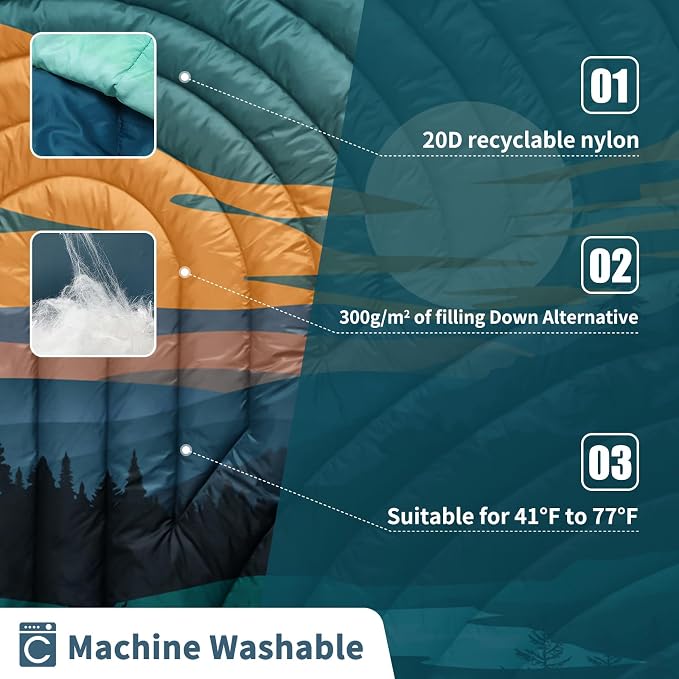 Puffy Camping Blanket,Large Camp Blanket Outdoor Camping Quilt Waterproof | Lightweight Printed Warm Packable Down Alternative Blanket for Camping,Traveling, Stadium, Hiking, Picnics - Image 3