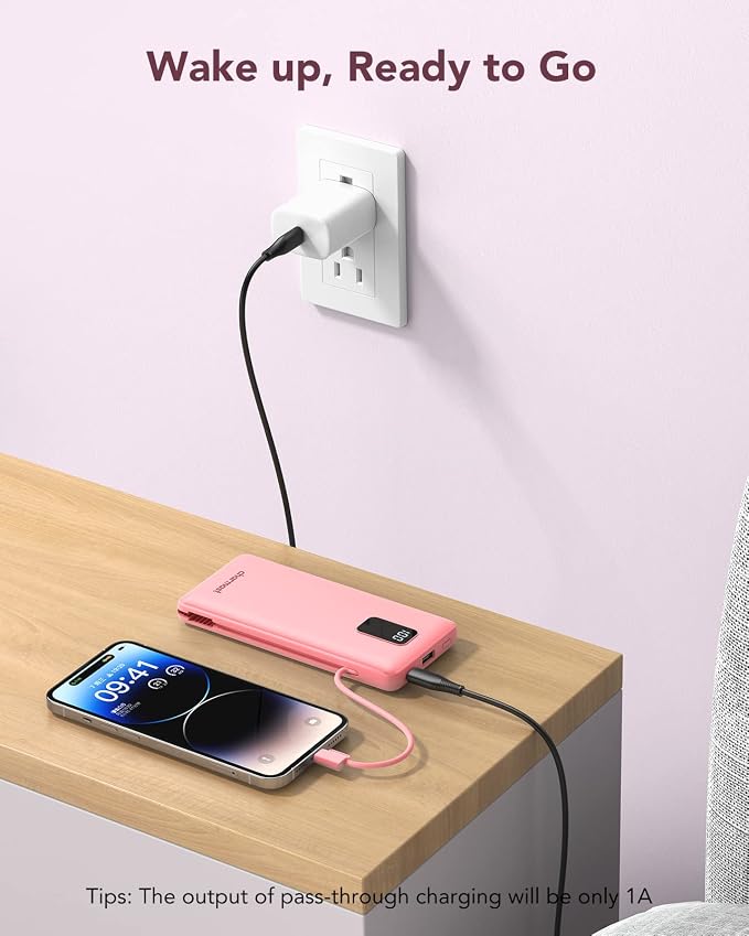 charmast Portable Charger with Built-in Cables and AC Wall Plug | 10000mAh Power Bank with 4 Outputs,USB-C & USB-A Battery Pack,Slim Travel Phone Charger for iPhone,iPad,Samsung,Android - Image 8