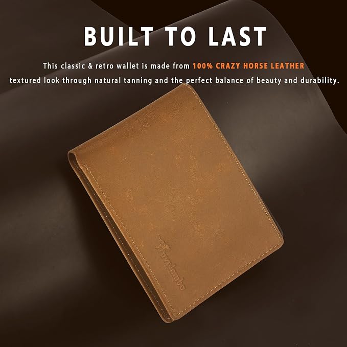 Travelambo Genuine Leather Wallet for Men with Gift Box - Handmade Bifold Stylish - Mens Wallets Rfid Blocking with 2 ID Windows - Image 5