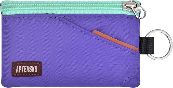 RFID Blocking Travel Wallet with Adjustable Lanyard, Small Nylon Zipper Pouch and Badge Holder for ID, Credit Cards, Cash, Keys, Commuters (Violet) by APTENSKO
