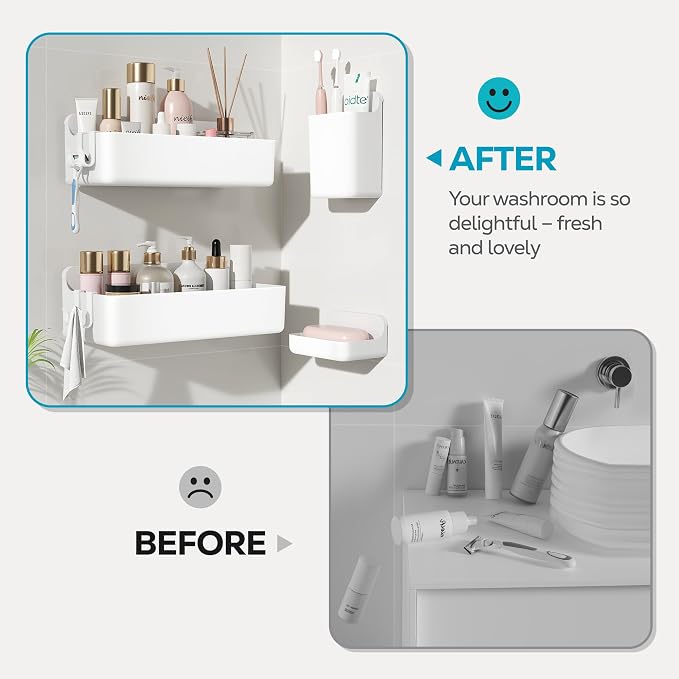 Nieifi Adhesive Shower Shelves, White, 4 Pieces | Rustproof ABS, Large Capacity, Removable Design, Easy-Clean, No Drilling Shower Organizer for Bathroom Storage & Home Decor - Image 7
