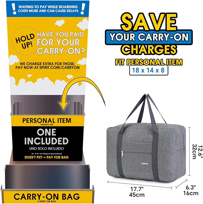For Spirit Airlines Personal Item Bag Foldable Travel Duffel Bag Tote Carry on Luggage Duffle Overnight for Women and Men - Image 3