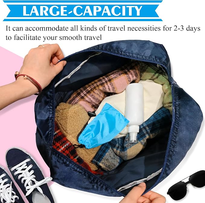 Travel Bag Foldable Duffle Carry on Tote Weekender Overnight Luggage Bag | Travel Bag Carry on Nylon Lightweight Foldable Duffle Tote for Sports Gym Weekender Overnight (With Waterproof Pouch) - Image 7