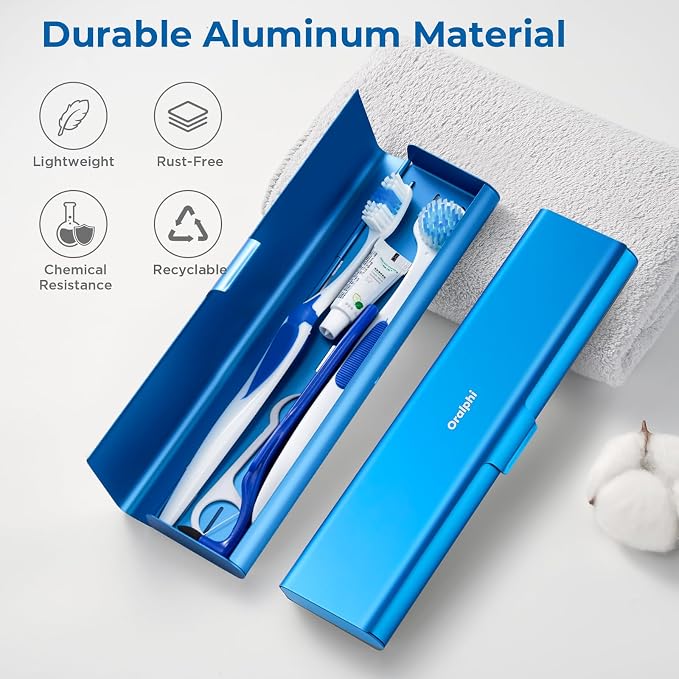 Wider Aluminum Toothbrush Travel Case, Portable Travel Toothbrush Holder, Durable Manual Toothbrush Box Container for Traveling, Bathroom, Camping, Business Trip, Blue - Image 2