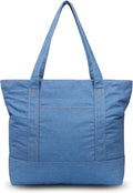 TOPDesign 1-Pack Canvas Tote Bag with an External Pocket, Reusable Grocery Shopping Bag, Top Zipper Closure, Daily Essentials (Medium Blue Demim) by TOPDesign