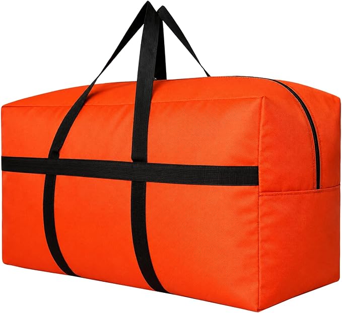 YiKitHom Extra Large Storage Duffle Bag with Zippers and Handles, Big Foldable Duffle Bag for Travel Orange 60L by YiKitHom