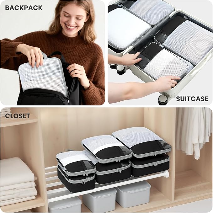 Compression Packing Cubes for Travel, Lightweight Vacation Travel Essentials, Travel Accessories for Suitcase Organizer Bags Set, Durable Luggage Organizer - Image 7