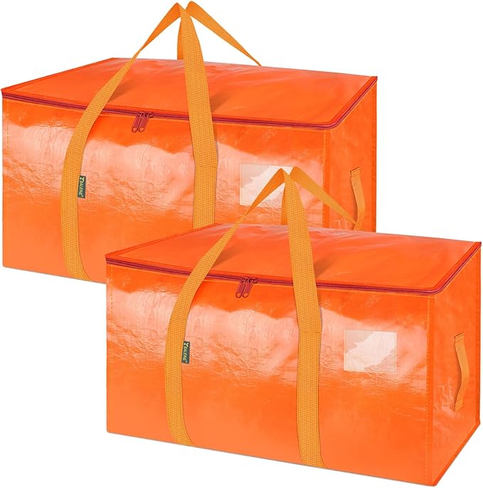 BALEINE 2-Pack Oversized Moving Bags with Reinforced Handles, Heavy-Duty Storage Tote for Clothes, Moving Supplies (Orange, 2-Pack) by BALEINE