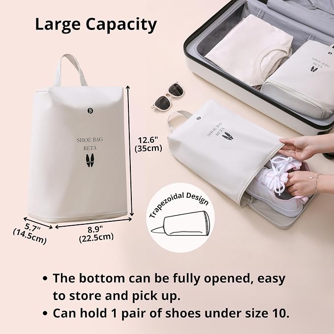 tianzong Shoe Bags for Travel, Waterproof Shoe Storage Organizer with Zipper for Men and Women (2 Pack, Beige) - Image 3