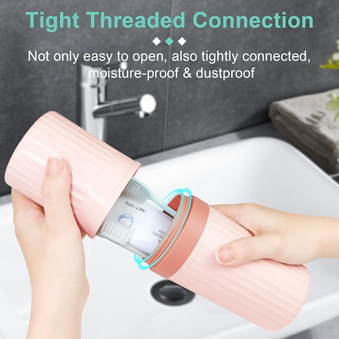 Mulbozy Travel Toothbrush Holder, Large Travel Toothbrush Cup Case, Portable Travel Toothbrush Toothpaste Makeup Storage for Business Trip Camping School - Pink - Image 3