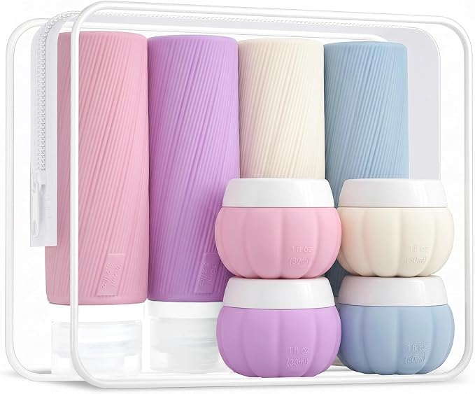 Redfly 13-Piece TSA-Approved Travel Size Bottles for Toiletries, Leak proof | Travel Size Containers, BPA-free silicone, clear toiletry bag, under 3.4oz, wide mouth,travel essentials for shampoo, lotion by Redfly