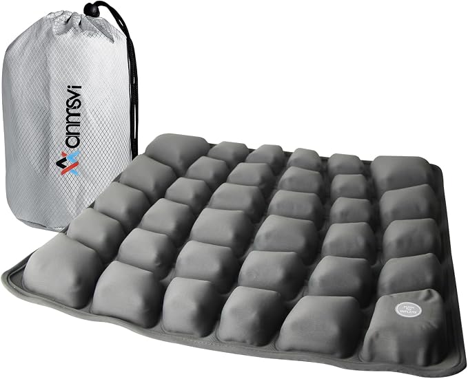 Inflatable Seat Cushion with Built-in Pump - 3D Air Cell Ergonomic Pad for Sciatica & Tailbone Pain Relief - Portable Cooling Chair Cushion for Airplane Travel, Car, Office & Stadium (0.8lbs) by ANMSVI