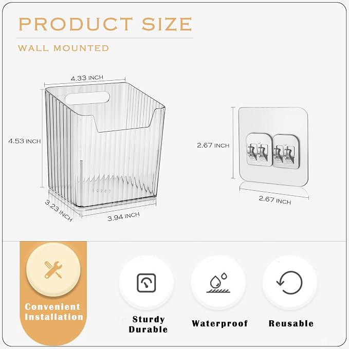 4 Pack Acrylic Wall Mount Organizer, Adhesive Cabinet Door Storage Bins, Clear Makeup Containers, Stackable Organizer Basket for Kitchen, Bathroom, Cabinet, Pantry, Office - Image 2