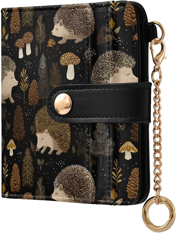 Night Hedgehog Mushroom Women's Wallets RFID Blocking,Credit Card Holder Bifold Wallet,Slim Card Cases,PU Leather Travel Wallet for men Girls by visesunny
