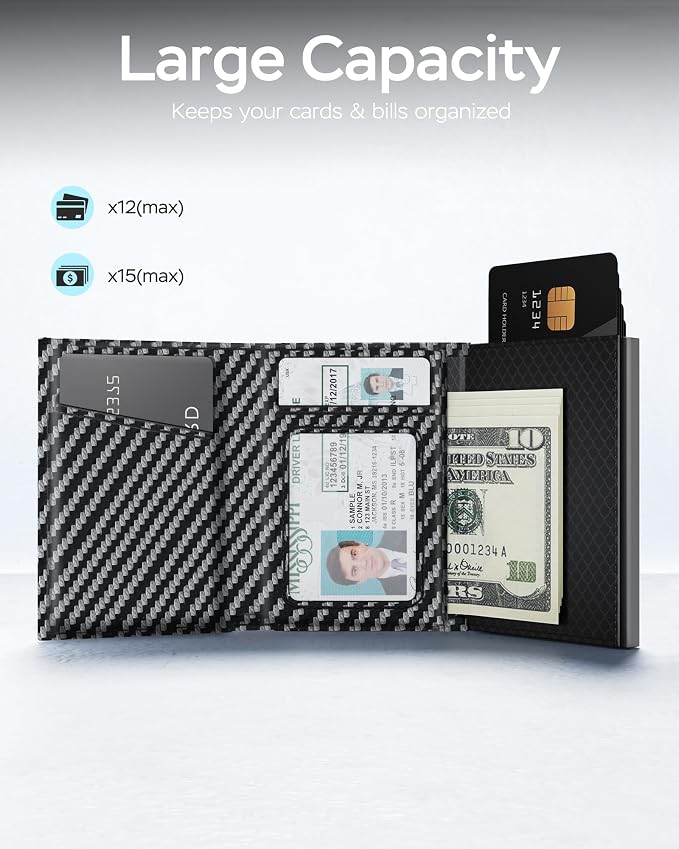 Mens Wallet with Airtag Holder, RFID Wallets for Men Pop up Card Holder, Smart, Slim, Minimalist, Trifold - 10+ Cards Capacity | ID Window | Cash Slot | Magnetic Closure, Gift for Him - Image 4