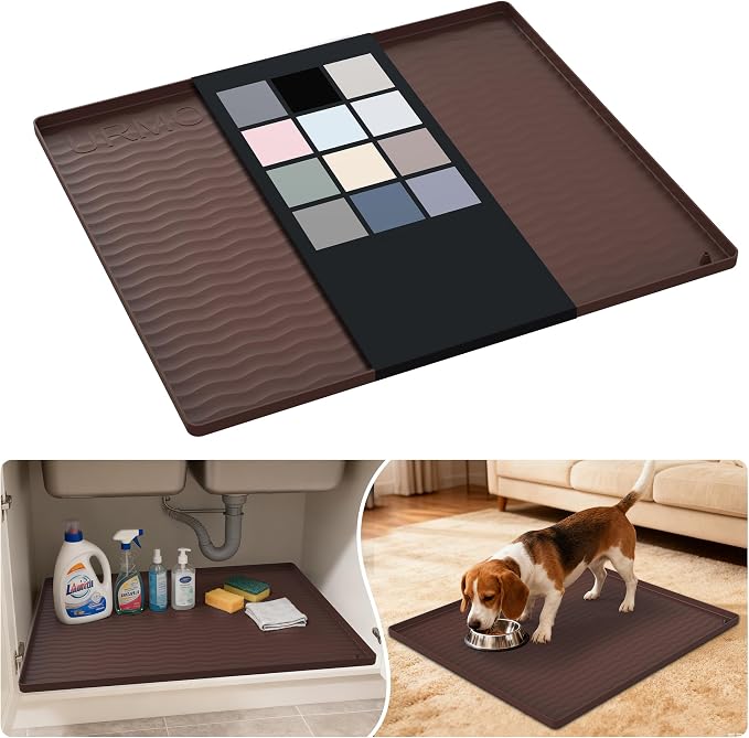 URMONA Waterproof Silicone Under Sink Mat 25'' x 22'' Shelf Liner for Kitchen and Bathroom, Cabinet and Counter Protector, Storage and Organizers, Litter Mat, Pet Cat Puppy Essentials(Brown) by URMONA