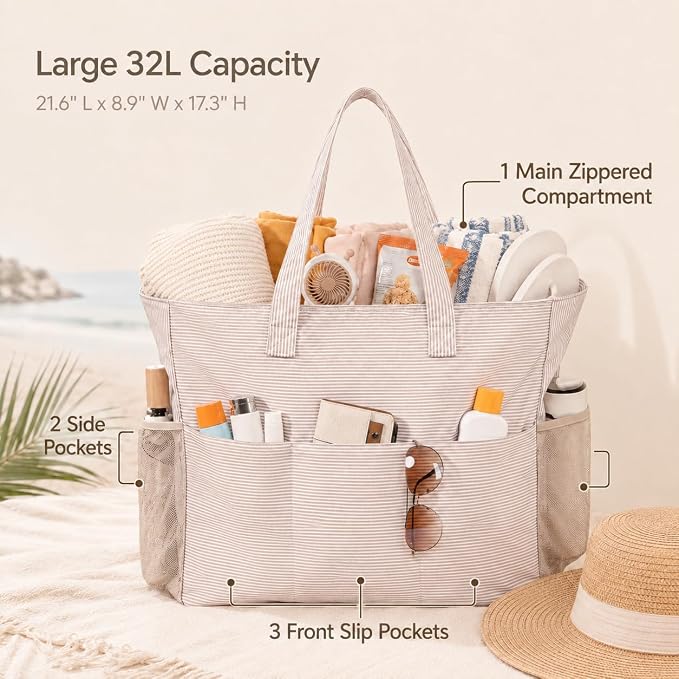 LEDAOU Beach Bag Waterproof Sandproof Women Beach Tote Pool Bag with Zipper for Swim Gym Grocery Travel with Wet Pocket | Sandproof - Image 5