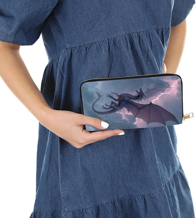 Women's RFID Blocking PU Leather Zip-Around Wallet, Large Capacity Clutch with Phone Holder, Travel Purse & Card Organizer with Removable Wristlet,Purple Dragon - Image 6