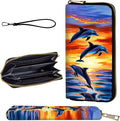 Wallet,Leather Long Wallet Suitable For Ladies And Teenagers - Detachable Wristband + RFID Travel Wallet With Card Slot - Dolphin Jumping Ocean Sunset Beach by Unknown