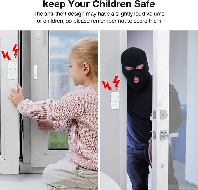 Door Window Alarm, 95DB Door Alarms for Kids Safety, Wireless Sensor Door Window Burglar Alarm-Window Pool Alarms for Home (3 Pack) - Image 2