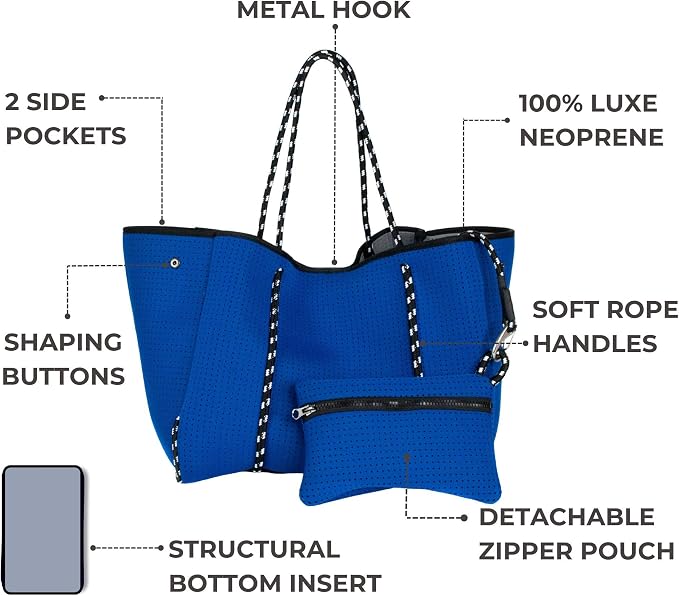 POPUPS Large Neoprene Tote Bag for Women - Everyday Designer Handbag for Travel Work and Beach with Pockets and Zipper Pouch - Image 5