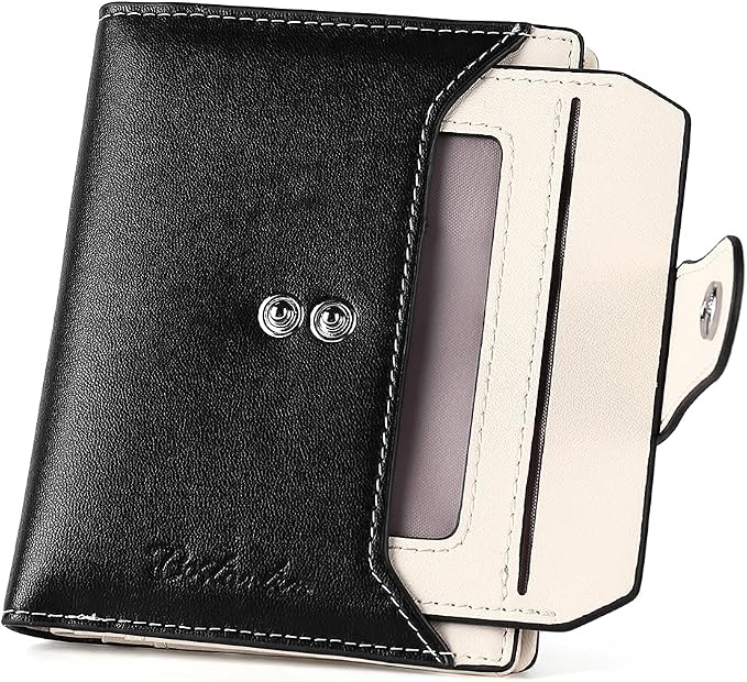 BOSTANTEN Leather Womens Wallet Small RFID Blocking Credit Card Holder | Removable ID Window, Zipper Coin Pocket, Bifold, Minimalist, Fits Small Purses, Daily Use, Ladies Gifts, Black-Beige - Image 6
