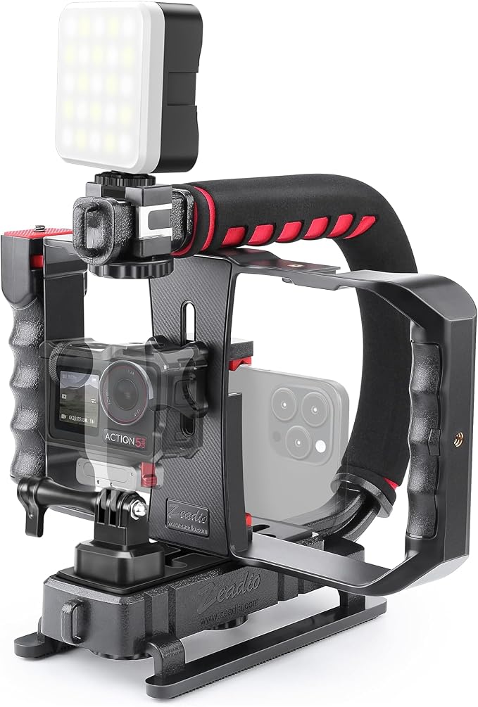 Zeadio Camera Stabilizer Kits, with Smartphone Video Cage Rig and LED Video Light for All Camera Action Camera DSLR Smartphone by Zeadio