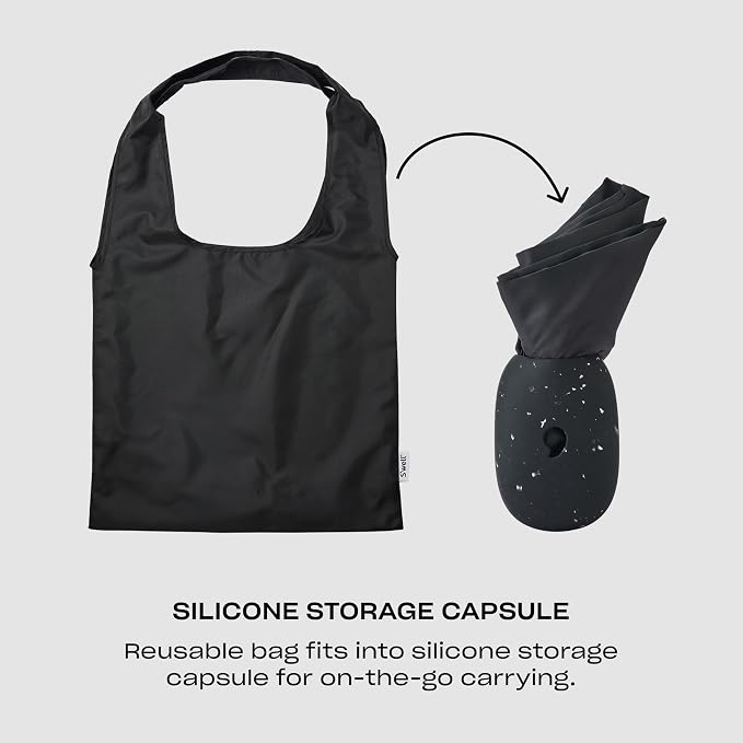 S'well Droplet Tote, Onyx Speckle, Reusable And Packable Tote Bag, Lightweight And Packs Into Silicone Capsule For Storage, Ideal For Grocery Store, Travel, Shopping, And More,One Size - Image 3