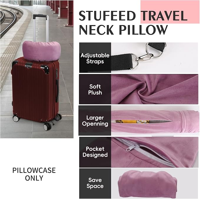 Stuffable Neck Pillow for Travel, Packable Neck Pillow (Pink) | Velvet cover, Stuff with clothes to save luggage space, No extra baggage fees, Fits 5+ days travel essentials, Zipper closure - Image 3