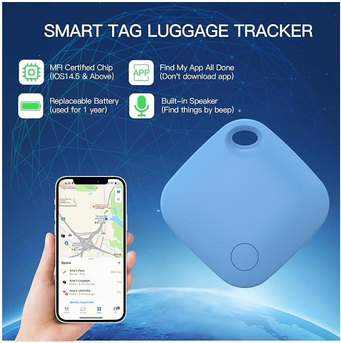 Air Tracker Tag 4 Pack Bluetooth Luggage Tracker tag Locator Works with Apple Find My,Smart Tracker for Suitcase, Bag, Backpack, Wallet,Replaceable Battery Smart tag Item Finder - Image 2