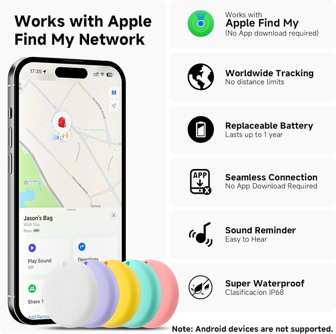 5 Pack Air Smart Tags for Apple Find My, IP67 Waterproof Bluetooth Smart Trackers for Keys, Luggage, Wallet, (iOS Only) Key Finder with Replaceable Battery, Bluetooth Item Finder - Image 2