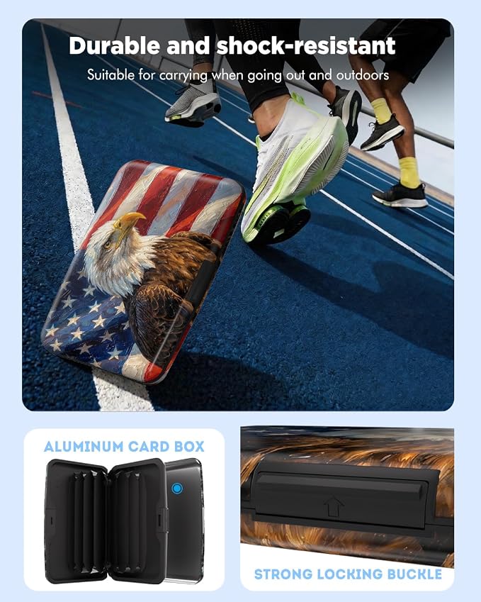 Maicican RFID Blocking Aluminum Credit Card Holder | Slim Metal Wallet for Women & Men, Business Card Case for Travel, Fits Front Pocket, Card holder wallet - American Flag Eagle - Image 7