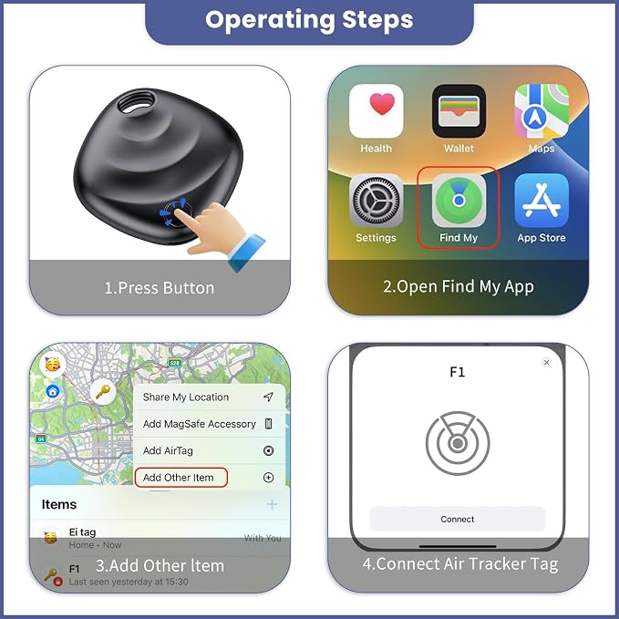 Air Tracker Tags-2 Pack, Smart Bluetooth Tracker Works with Apple Find My (iOS Only), Tracking Tag with Lanyard, Item Finder for Luggage, Key, Suitcases, Replaceable Battery(Not for Android Devices) - Image 7