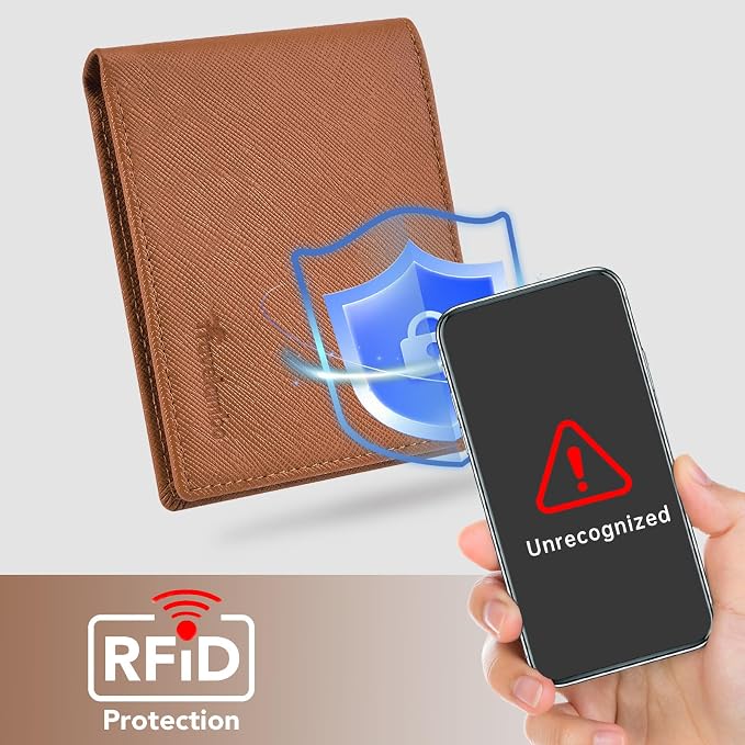 Travelambo Leather Wallet for Men, Slim Minimalist RFID Credit Card Holder | Mens Thin Bifold Pocket Wallet, Gift for Father, Crosshatch Brown - Image 4