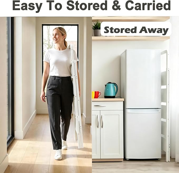 Step Ladder 4-Step White Finish Aluminum Folding Ladders | Anti-slip Sturdy Foldable Ladder Step Stool for Kitchen Home Office Libaray - Image 5