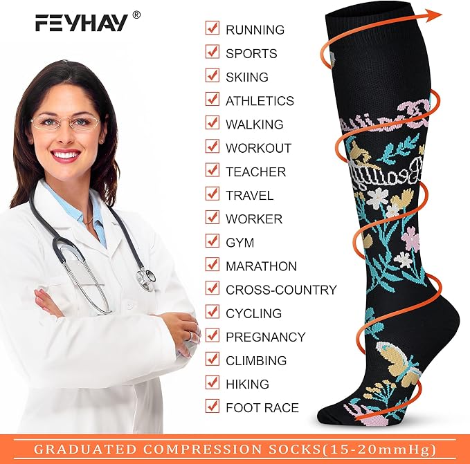 FEYHAY Copper Compression Socks (8 Pairs) 15-20 mmHg Circulation is Best Athletic & Daily for Men & Women, Running, Climbing - Image 5